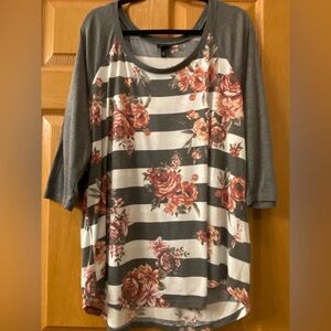 Torrid Gray Floral Striped Top